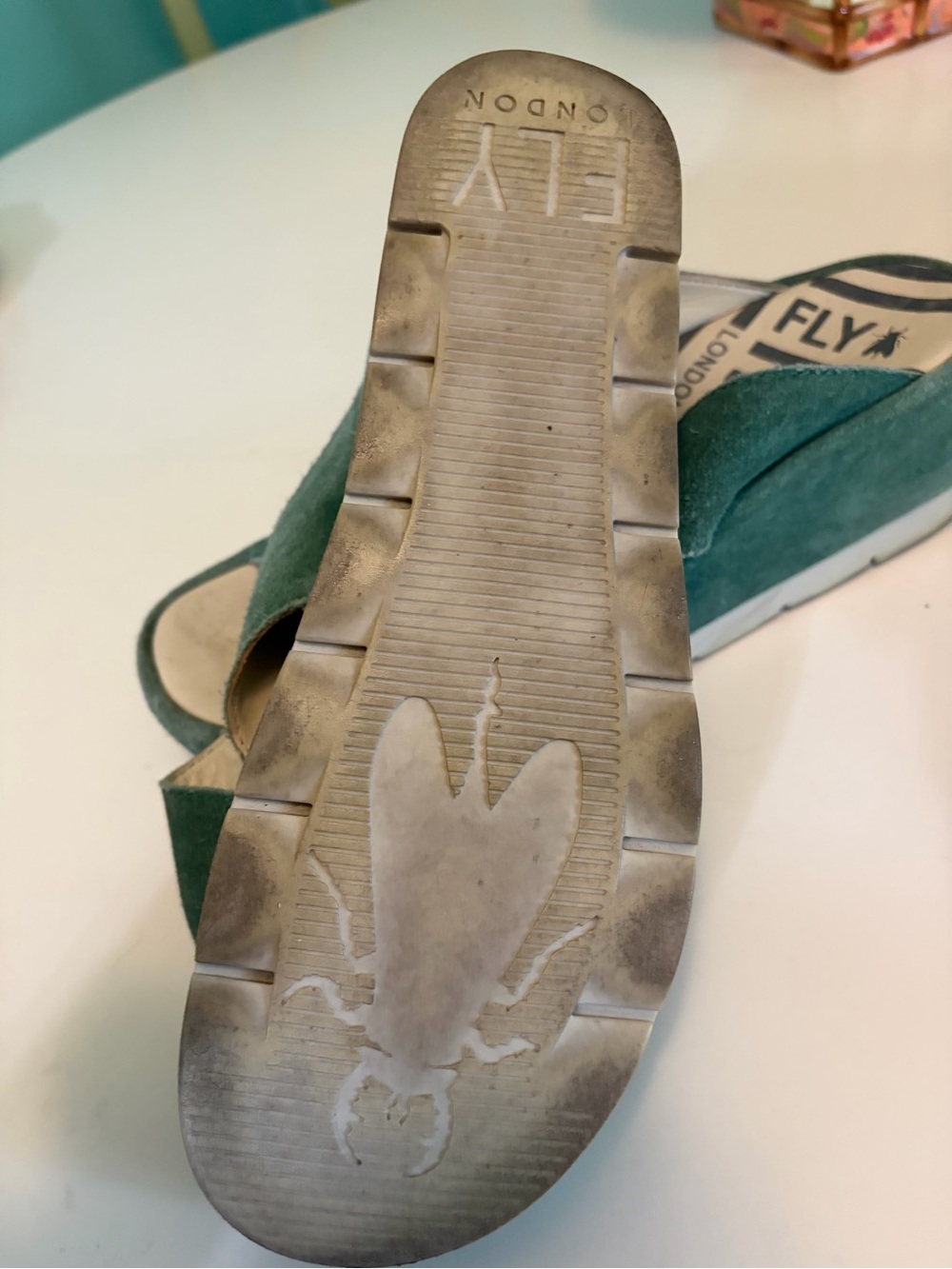 Fly London Green Suede Crossover Slide Sandals Size 9-9.5 - Picture 6 of 9